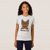 メガネの天才猫 楽しい Tシャツ (正面フル)