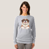 メガネの犬 ロングTシャツ Tシャツ (正面フル)
