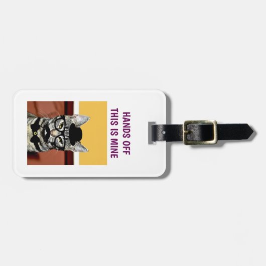 メガネをおもしろい外したおびえるヒップスター猫 ラゲッジタグ (正面横)