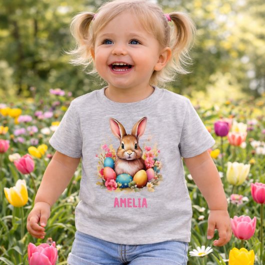 メガネをかけたかわいいイースターバニー ベビーTシャツ