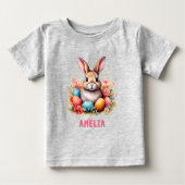 メガネをかけたかわいいイースターバニー ベビーTシャツ (正面)