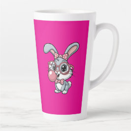 メガネをかけたかわいいウサギが風船ガムを膨らませている カフェラテマグ
