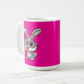 メガネをかけたかわいいウサギが風船ガムを膨らませている コーヒーマグカップ (正面左)