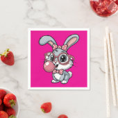 メガネをかけたかわいいウサギが風船ガムを膨らませている スタンダードカクテルナプキン (インサイチュ)
