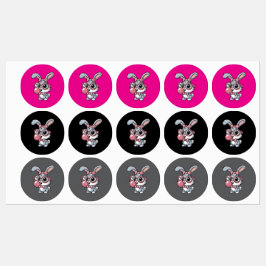 メガネをかけたかわいいウサギが風船ガムを膨らませている ラベル