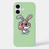 メガネをかけたかわいいウサギが風船ガムを膨らませている Case-Mate iPhoneケース (裏面)