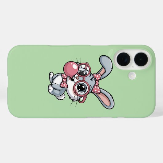 メガネをかけたかわいいウサギが風船ガムを膨らませている Case-Mate iPhoneケース (裏面 (横))
