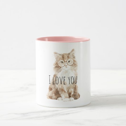 メガネをかけたかわいいクリーム色の猫 マグカップ (中央)