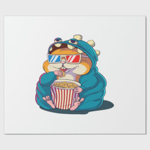 メガネをかけたかわいいハムスターがポップコーンを食べている ラッピングペーパー