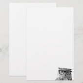 メガネをかけたかわいいフクロウの文房具の便箋 便箋 (正面/裏面)