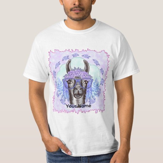 メガネをかけたかわいいラマ Tシャツ (正面)
