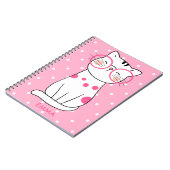 メガネをかけたかわいい白猫と水玉模様柄 ノートブック (左側)