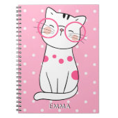 メガネをかけたかわいい白猫 & 水玉模様 ノートブック (正面)