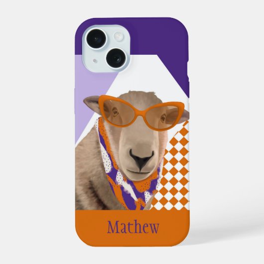 メガネをかけたかわいい羊 iPhone 15ケース (裏面)