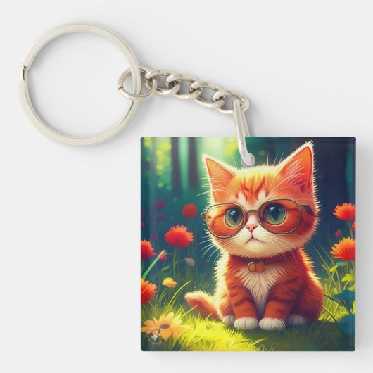 メガネをかけたかわいい赤い子猫–365478 キーホルダー (正面)