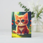 メガネをかけたかわいい赤い子猫–365478 シーズンポストカード (スタンド正面)