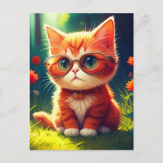 メガネをかけたかわいい赤い子猫–365478 シーズンポストカード (正面)