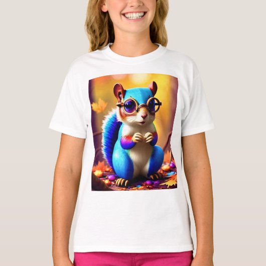 メガネをかけたかわいい青いリス-56786 Tシャツ (正面)