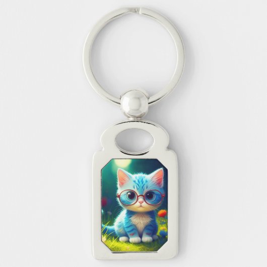 メガネをかけたかわいい青い子猫-47067 キーホルダー (正面)