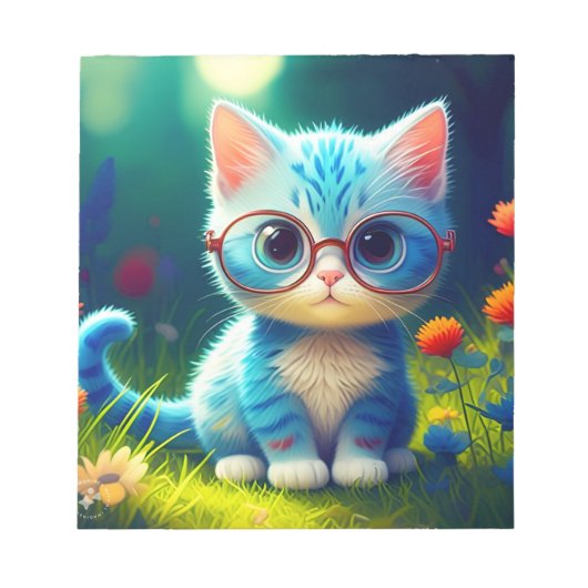 メガネをかけたかわいい青い子猫-47067 ノートパッド (正面)