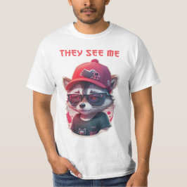 メガネをかけたきらきらウィンクのアライグマ Tシャツ