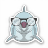 メガネをかけたインテリのイルカ シール (正面)