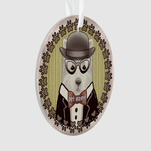 メガネをかけたウェストハイランドテリアの置物 オーナメント (正面)
