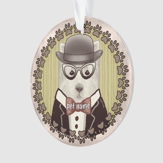 メガネをかけたウェストハイランドテリアの置物 オーナメント (正面)