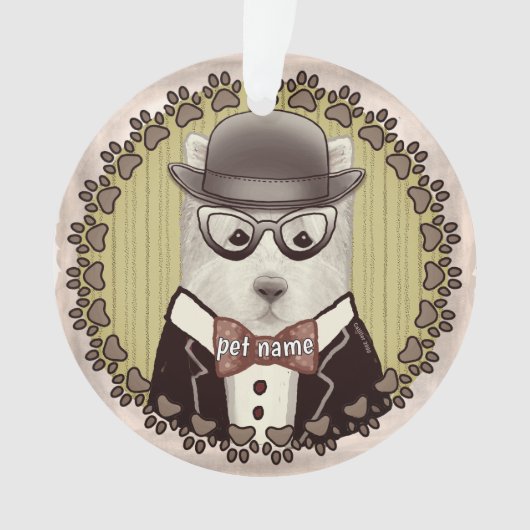 メガネをかけたウェストハイランドテリアの置物 オーナメント (正面)