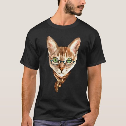 メガネをかけたオタクな猫 Tシャツ (正面)