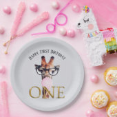 メガネをかけたキリンの風船ガム 誕生日 ペーパープレート (パーティー)