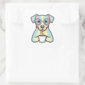 メガネをかけたコーヒー犬 - 愛らしい空想的なイラスト スクエアシール (バッグ)