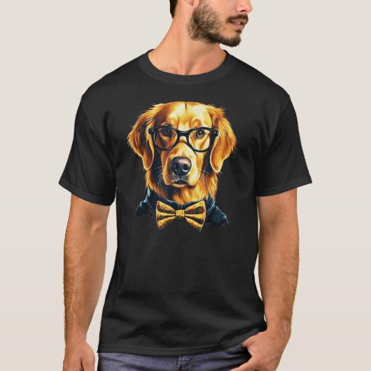 メガネをかけたゴールデンレトリバー Tシャツ (正面)