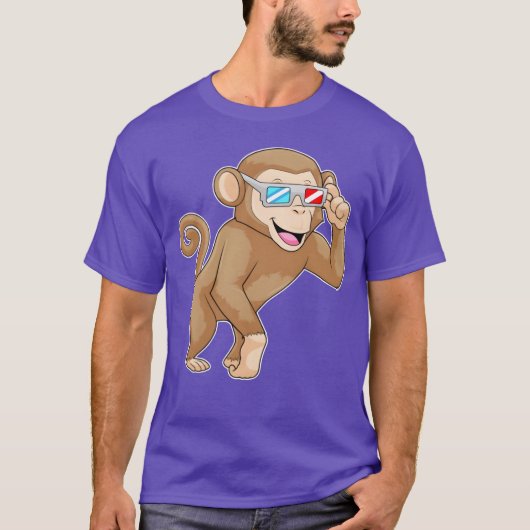 メガネをかけたサル 面白い動物の友達 Tシャツ (正面)