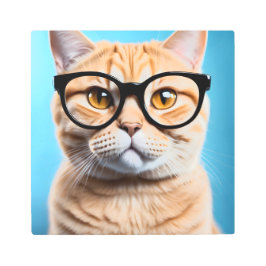 メガネをかけたジンジャー猫 メタルプリント