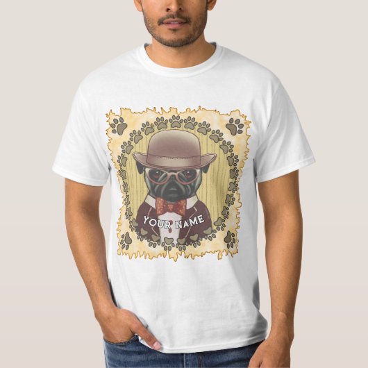 メガネをかけたパグ Tシャツ (正面)