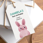 メガネをかけたピンクのウサギの女の子の誕生日パーティー ギフトタグ
