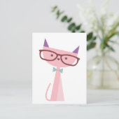 メガネをかけたピンク猫 ポストカード (スタンド正面)