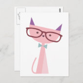メガネをかけたピンク猫 ポストカード (正面/裏面)