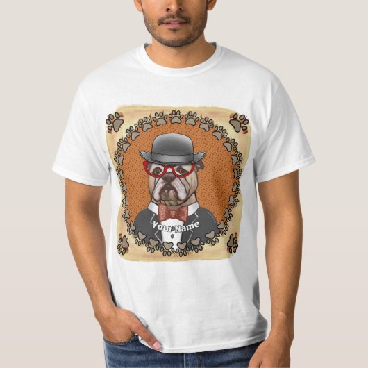 メガネをかけたブルドッグ Tシャツ (正面)