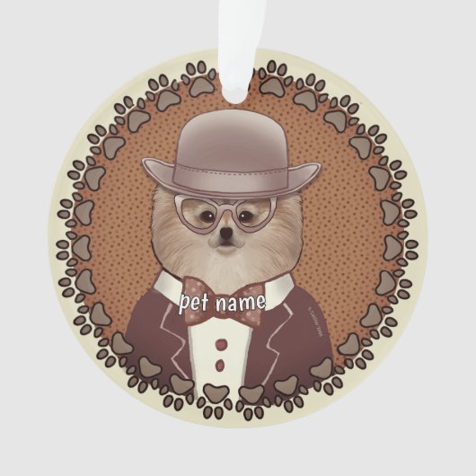 メガネをかけたポメラニアンのオーナメント オーナメント (正面)