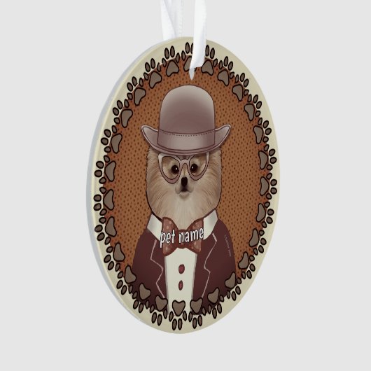 メガネをかけたポメラニアンの飾り オーナメント (正面)