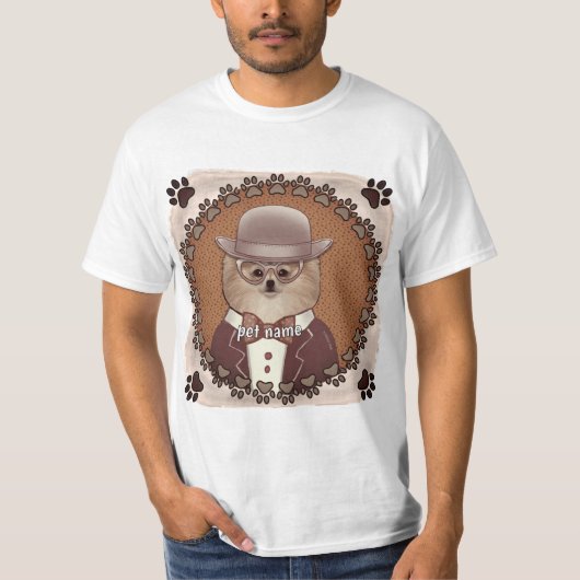 メガネをかけたポメラニアンTシャツ Tシャツ (正面)