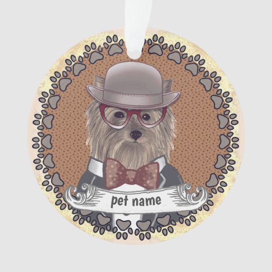 メガネをかけたヨークシャーテリア オーナメント (正面)