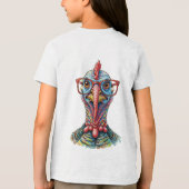 メガネをかけた七面鳥の面白いキャラクター トライブレンドTシャツ (裏面)