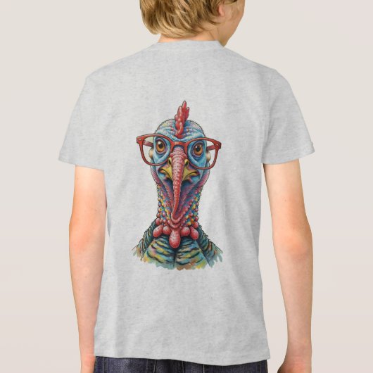 メガネをかけた七面鳥の面白いキャラクター トライブレンドTシャツ (裏面)