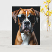 メガネをかけた仔犬 父の日カード カード (黄色い花)