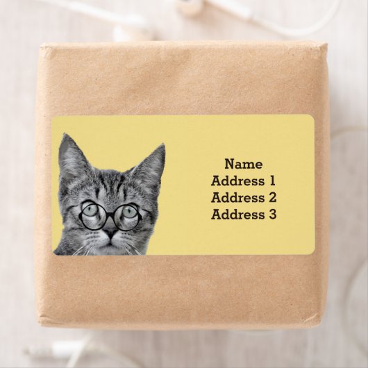 メガネをかけた可愛い猫住所 シール (インサイチュ)
