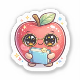 メガネをかけた本を持つかわいいかわいいスマートアップル シール