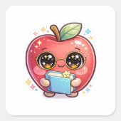メガネをかけた本を持つかわいいかわいいスマートアップル スクエアシール (正面)